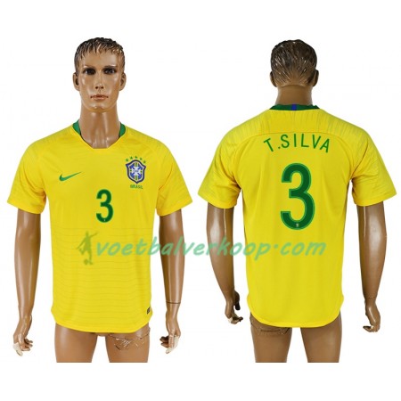 Brazilië Thiago Silva 14 Thuisshirt WK voetbal 2018